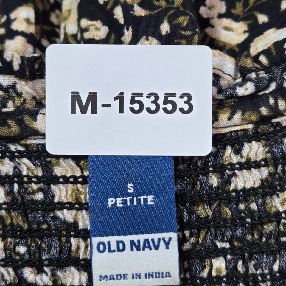 Old Navy Women Dress SMALL PETITE Black Floral Fit & Flare Long Sleeve Midi - Image 2 of 4