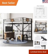 Rustic Twin Loft Bed with Guardrail - Space-Saving Design for Small Spaces