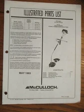 USED MCCULLOCH PRO MAC SILVER EAGLE 32CC STRING TRIMMER  PARTS LIST DEC 1993