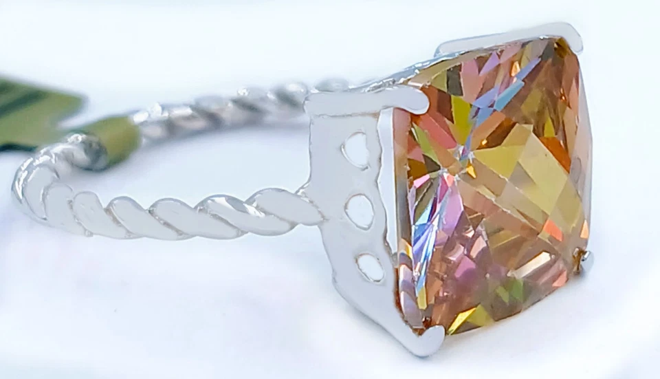 ANILLO TOPACIO AZÓTICO 5,87 Cts oro blanco macizo 10k - hecho en ee. uu. - Nuevo Con Etiqueta Foto 2 de 4