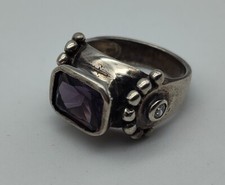Vintage Rectangle Purple Violet Clear Stone Sterling 925 Ring Size 7.25
