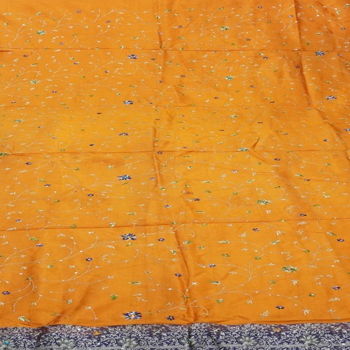 Vintage Arancione Sari 100% Pura Seta Intrecciato Mano Ricamato Sari 5.5m Craft - Foto 5 di 6