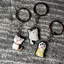 Cats Keychain 3 Mini Keyrings Cartoon Key Charm Key Fob Black White Calico Gift