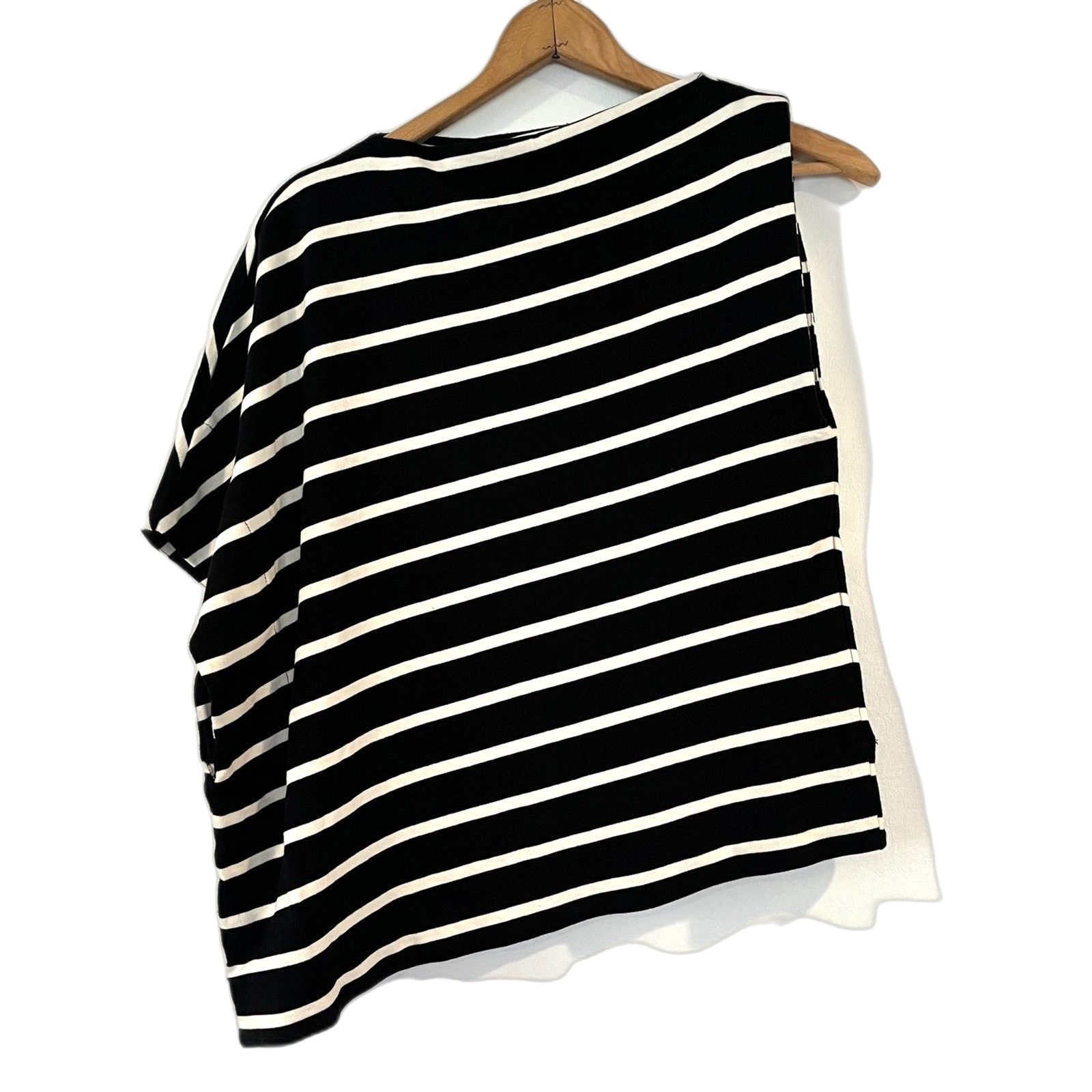 Zara Black White Striped Top Asymmetrical Medium Cotton One Sleeveless NEW NWT thumbnail 5