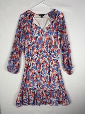 LRL Ralph Lauren Black Label Womens Dress 8P Floral Ruffled V Neck Strap Chiffon