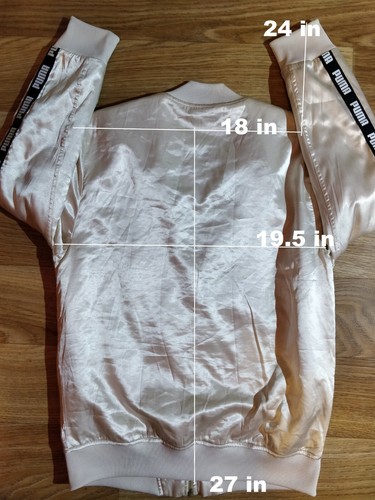 Puma Vintage Womens Tracksuit Top Jacket Oversized Striped Ivory Shiny Bomber - Picture 3 of 8