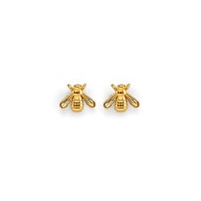 Real 14K Yellow Gold Bee CZ Stud Earrings with Screw Back