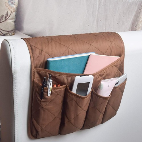 Elegant Sofa Armrest Organizer: 5-Pocket Design for Remote and Magazine Storage - Picture 3 of 8