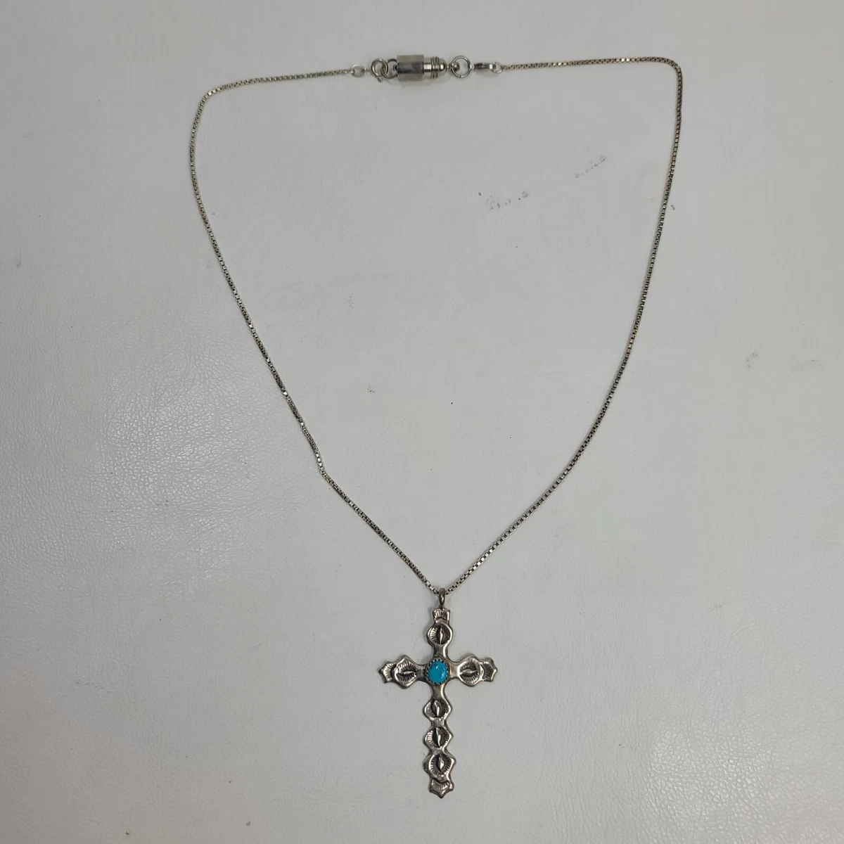 Vintage Sterling Silver Turquoise Cross Made in Italy 925 Necklace