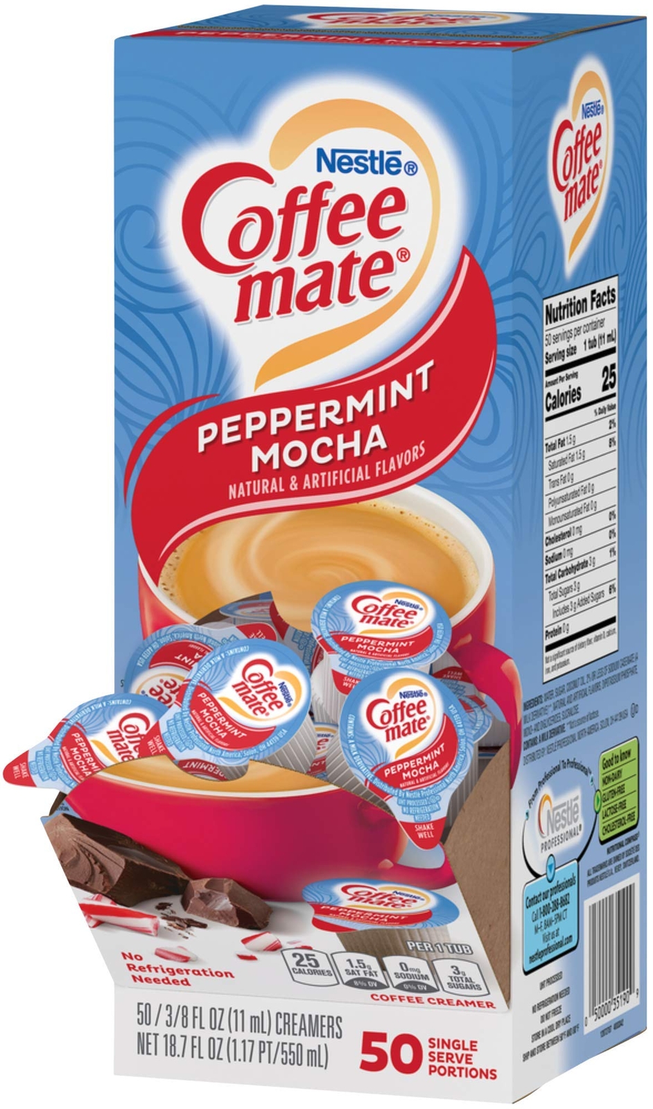 Coffee mate Peppermint Mocha Liquid Creamer Non Dairy 50 Single Serve Tubs
