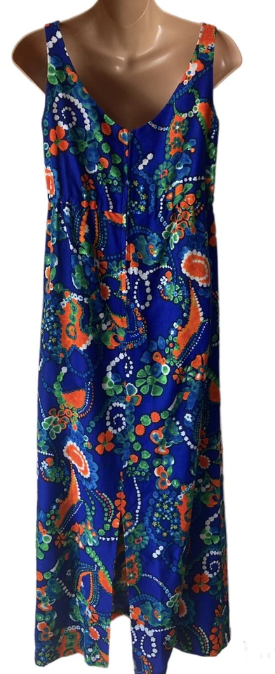 Maxi Vestido Largo Hawaiano Floral Vintage Sears Sin Mangas Vaina Cintura Imperio 8 Foto 2 de 4