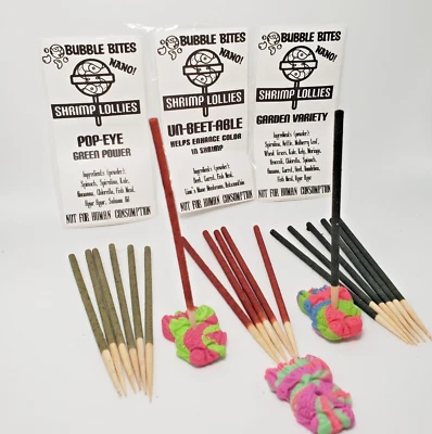 BUBBLE BITES Shrimp Lollies Nano 60 CT Variety Pack (20/20/20) & 3 Holders