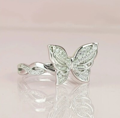 1/4Ct White Round Cut Simulated Diamond Butterfly Women's Gif Ring In 925 Silver