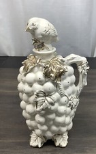 Vintage Hand Painted Bird On Grape Nest Porcelain Rye Decanter white gold Tilso