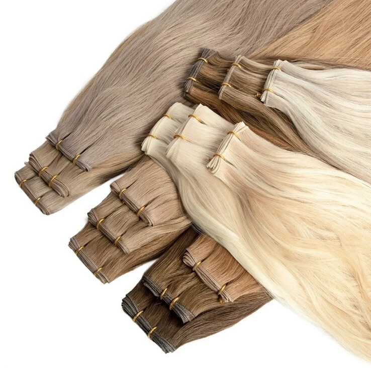 Extensiones de cabello humano 100 % ruso trama genio sin costuras trama atada a mano 100 g Foto 2 de 4