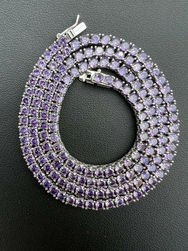 Tennis Chain 3mm Real 925 Sterling Silver Purple Simulated Amethyst CZ Necklace image 4