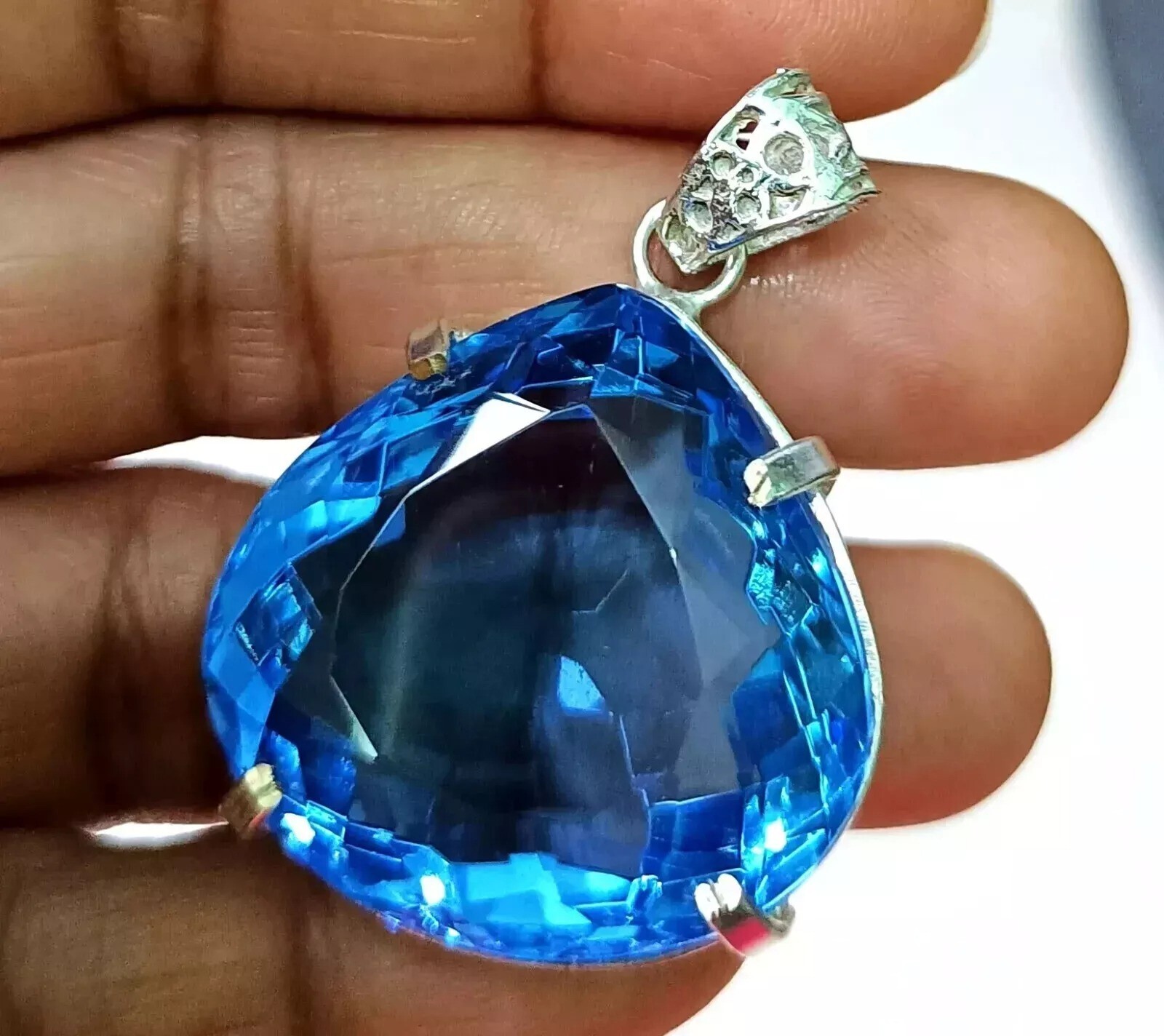 95.99 Ct Natural Blue Topaz 925 Sterling Silver Pendant Loose Gemstone