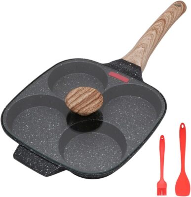 Egg Pan, Frying Pan with Lid Nonstick 4 Cups Pancake + lid, Black 