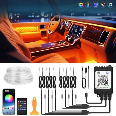 MICTUNING 12M RGB 10-in-1 LED Car Interior Fiber Optic Neon EL Wire Strip Atmosphere Light