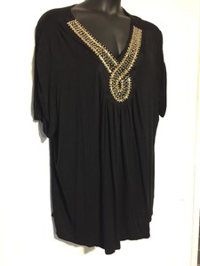 AVENUE-WOMEN-BLACK-TOP-GOLD-BEADS-DESIGNS-PLUS-SIZE-30-32-S-S-Rayon-Spandex