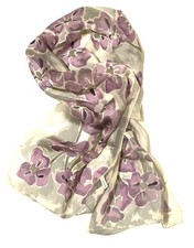 Casual Corner Vintage Sheer Oblong Floral Scarf Iris Purple Gray Beige 11" x 52"