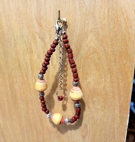 Paper Bead 3 Piece Set- Paper Bead Jewelry - Recycled Jewel - Brown and Tan - Picture 2 of 5