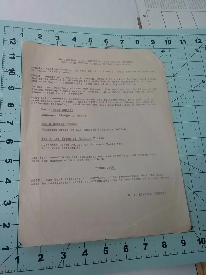 Kimball Piano & Organs PIANO care instructions  - Image 3 of 3