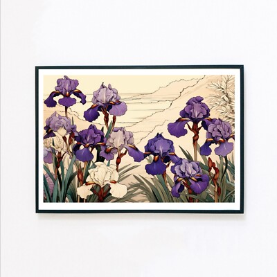 Lila Iris botanische Blumen Grafik Illustration 7x5 Wohndeko Wandkunstdruck