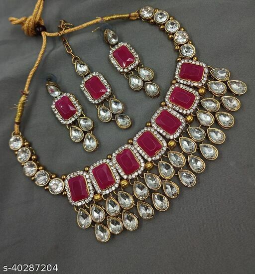 Indian Artificial stone gold plated bridal choker necklace earring