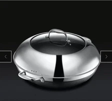 HexClad HEX14WOK Hybrid Nonstick 14" Wok with Stainless Steel Lid New Open Box