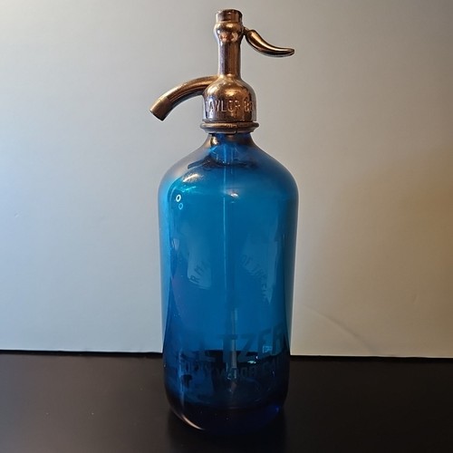 VTG Laska Seltzer Bottle North Hollywood CA Blue Glass 11" Tall California - Picture 1 of 6