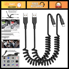 Coiled USB A to USB C Fast Charge Cable 2-Pack, 3ft Auto Retractable Cord for iP