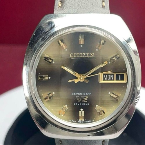 Citizen Seven Star V2 Vintage Jour Date Marron 26jewels Automatique Homme Montre - Photo 1 sur 9