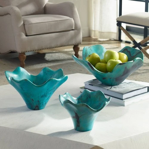 Uttermost Teo 3-Piece Caribbean Blue Wood Wall Art Set - Picture 4 of 6