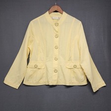 Chicos Yellow Jacket Blazer Womens Size 2 US Large Button Front Linen Cotton