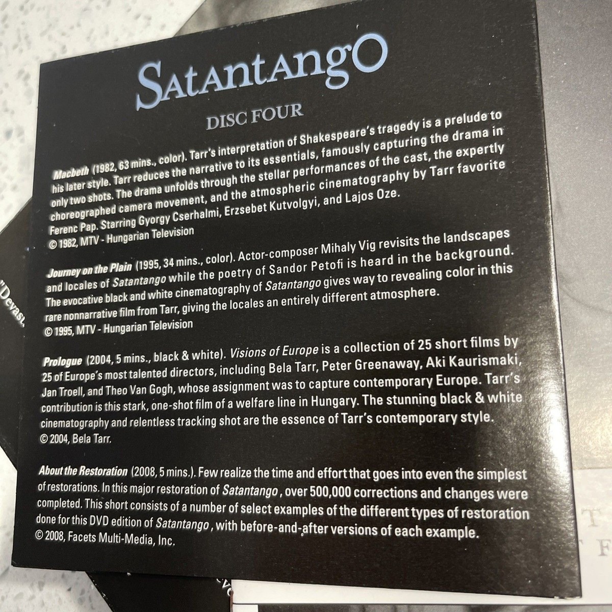 SATANTANGO (4 DVD SET, All Zone NTSC) Béla Tarr, Facets Video Very