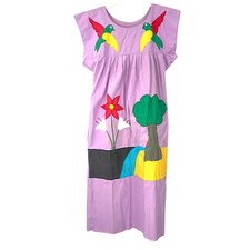 VINTAGE 70's S Dress Kaftan Pullover Coverup Nightgown House Embroidered Tree