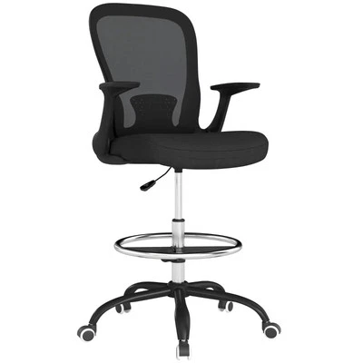 HOMCOM Mesh Draughtsman Chair, Ergonomic Drafting Adjustable Chair, Black