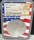 2023 American Silver Eagle NGC MS 70 Happy New Year Day Edition Flag