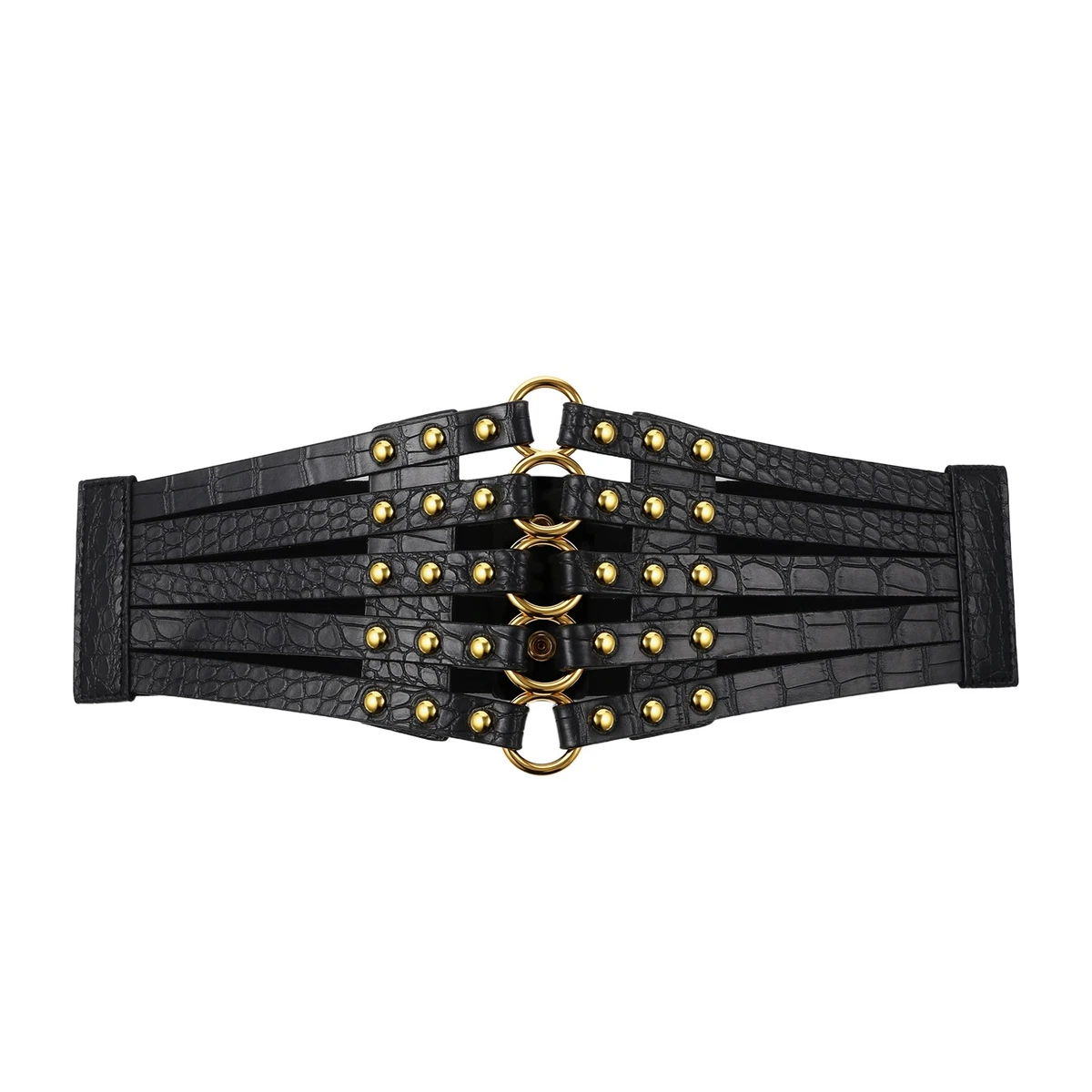Vtg Belt Julius Resnick 80s Wide Faux Cork Gold Hook Buckle Boho Hippie Statemen Women main image 2