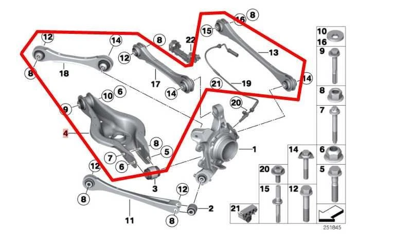Juego de brazos de control de suspensión trasera derecha BMW 435i Gran Coupé 15-16 33326867540 OEM Foto 2 de 4