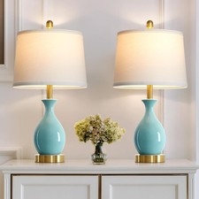 Aqua Blue 24" Ceramic Table Lamps - Set of 2 with LED Bulbs for Home Decor