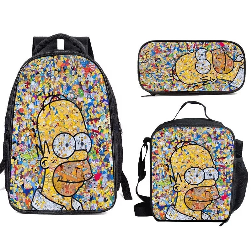 The Simpsons School Backpack Insulated Lunch Bag Rucksack Pencil Case Set Gift
