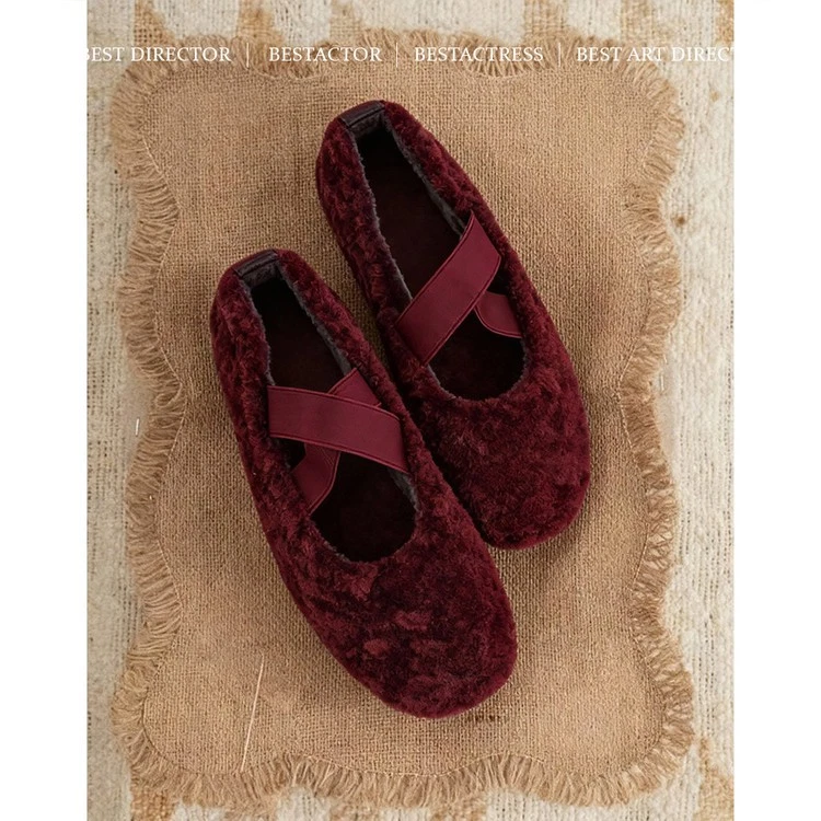 Корейский женщин зимние меха плюшевый снег ботинки новый мокасины ретро круглый носок туфли - Изображение 3 из 4