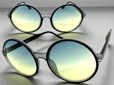 Oversized Funky Retro Hippie Style SUNGLASSES Large Round Black Frame Green Lens