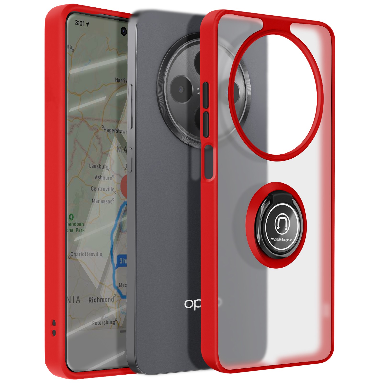 Coque Oppo Reno 12F rouge translucide Avizar avec bague arrière