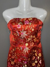 Lulus Dress Womens Medium Red Floral Jacquard Strapless Sheath Maxi Side Slit