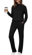 Womens Lounge Sets Two Piece Tracksuits Casual Sweatsuits Mock Small Black
