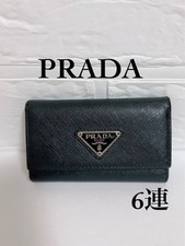 PRADA Key Case 6 Hook Triangle Logo Black Unisex Authentic
