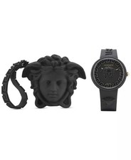 NEW Versace Medusa Pop Swiss Quartz Black Silicone Watch And Case $550 Retail